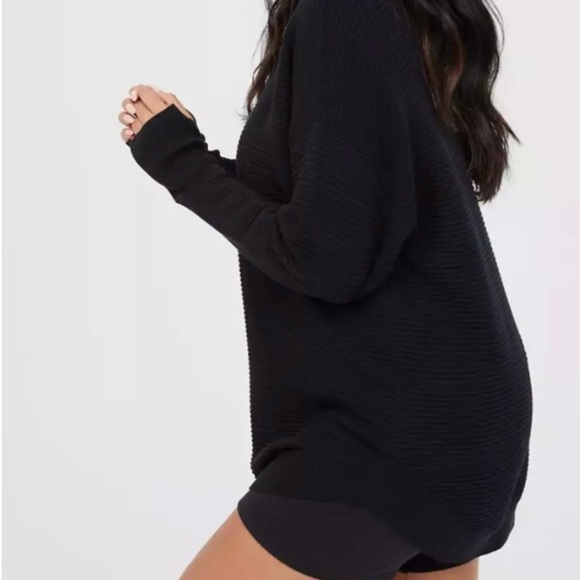 Offline By Aerie Home Stretch Quarter Zip Black Ribbed Size XS Oversized - Picture 3 of 11